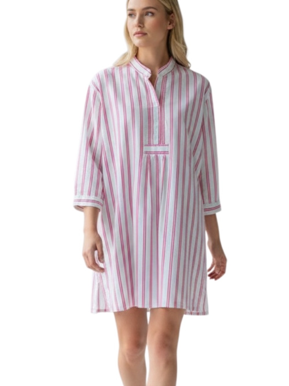 The Sleep Shirt Short Sleep Shirt In White with Pink and Blue Stripes One Size